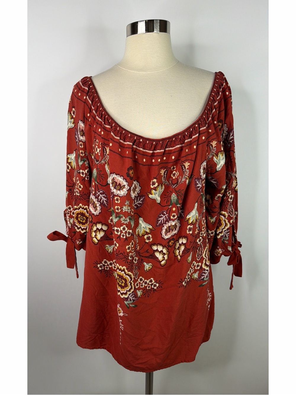 Naïf Floral Off-Shoulder Peasant Top - Rust